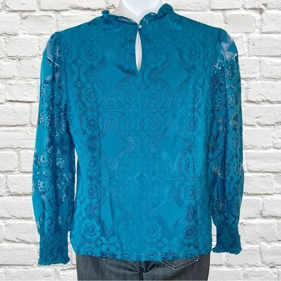 New York & Co. Long Sleeve Mock Neck Lace Blouse - Picture 2 of 4